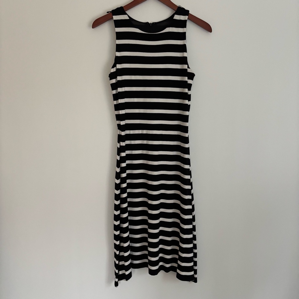 ANN TAYLOR | 90s Y2K Black White Striped Sleeveless Knit Midi Dress | Size 2
